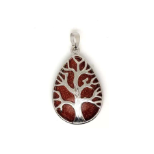 Felezett csepp medál fa goldstone vörös 25x35mm medál