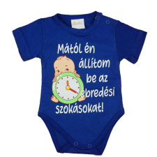 Feliratos rövid ujjú kisfiú baba body kék kombidressz, body