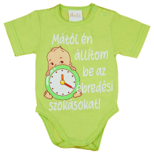 Feliratos rövid ujjú kislány baba body zöld kombidressz, body