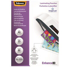 FELLOWES Meleglamináló fólia, 80 mikron, A5, fényes, 25 db, FELLOWES lamináló fólia