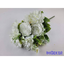  Féloldalas 9 ágú peónia-dália selyemvirág csokor 47cm - Törtfehér dekorációs kellék