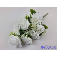  Féloldalas 9 ágú rózsa-dália selyemvirág csokor 50cm - Törtfehér dekorációs kellék