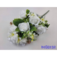 Féloldalas 9 ágú rózsa selyemvirág csokor 48cm - Fehér dekorációs kellék