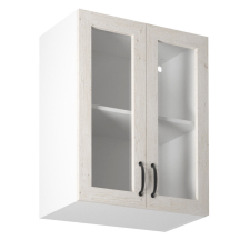  Felsőszekrény üveggel, fehér/északi sosna, ROYAL G60S bútor