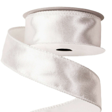  Fényes szatén szalag drótos szegéllyel 38mm x 5m - Fehér dekorációs kellék