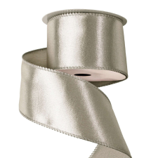  Fényes szatén szalag drótos szegéllyel 63mm x 5m - Ezüst szalag, masni
