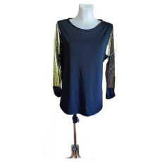  Fényes ujjú elegáns fekete női blúz (méret: XXL)