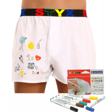  Férfi bő szárú boxeralsók Styx sportos gumipánt fehér + textil jelzések (BF1061) XXL
