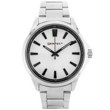 Férfi kvarc karóra, 46 mm ezüst nemesacél szíj, fehér számlap, WR30 karóra