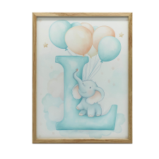  FESTMÉNY VÁSZONRA I. BETŰ Léggömbbel és ELEFÁNTTAL 50x70 CM KERET NÉLKÜL grafika, keretezett kép