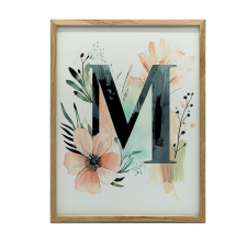  FESTMÉNY VÁSZONRA M BETŰ VIRÁGOK ÉS LEVÉLEK 50x70 CM KERET NÉLKÜL grafika, keretezett kép