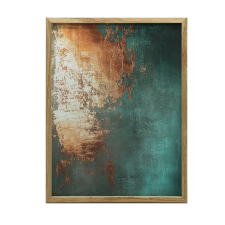 FESTMÉNY VÁSZONRA RÉZ AKCENTUS TÖRKIZKÉK SÖTÉT KERETBEN 50x70 CM grafika, keretezett kép