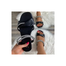 FF Lux Shoes Ébensikk - fekete, strasszos pántos papucs  Méret: 37