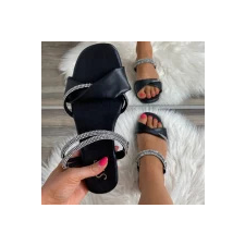 FF Lux Shoes Ébensikk - fekete, strasszos pántos papucs  Méret: 41 női papucs