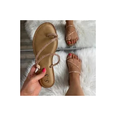 FF Lux Shoes Linéa Charm - strasszos, spirálpántos papucs  Szín: rosegold, Méret: 39