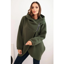 FiatalDivat Bélelt kapucnis pulóver aszimmetrikus cipzárral, 7765-ös modell, khaki színben női pulóver, kardigán