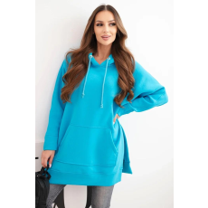FiatalDivat Bélelt kapucnis pulóver hasítékokkal és kenguruzsebbel, 9319-es modell, türkiz