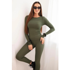 FiatalDivat Blúz és leggings szett bordázott viszkózból, 0333-as modell, khaki színben