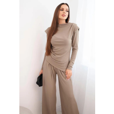 FiatalDivat Bordázott blúz és bő nadrág szett, 0319-es modell, fango színben