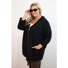 FiatalDivat Cipzáras oversize pulóver perforált zsebekkel és kapucnival, 3636-os modell, fekete