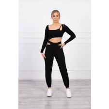 FiatalDivat Crop-top tréningruha szett kivágásokkal 9344 fekete női edzőruha