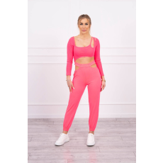 FiatalDivat Crop-top tréningruha szett kivágásokkal 9344 neon rózsaszín