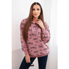 FiatalDivat Feliratos kapucnis pulóver 67962-es modell ódon rózsaszín színben női pulóver, kardigán