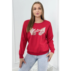FiatalDivat Fényes mintával és hímzett Vintage piros felirattal ellátott pulóver
