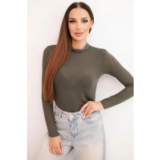 FiatalDivat Finom kasmírból készült blúz állógallérral 250721-es modell khaki színben blúz