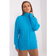 FiatalDivat Garbós nyakú pulóver fonott mintával, 40197-es modell, türkiz női pulóver, kardigán