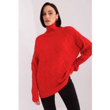 FiatalDivat Garbós nyakú pulóver fonott mintával, 55212 modell, piros női pulóver, kardigán