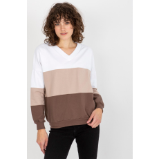 FiatalDivat Háromszínű pulóver szív nyakkivágással, modell 32834 fehér+cappuccino