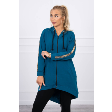 FiatalDivat Hosszabbított melegítő felső kapucnival és cipzárral hátul sötét türkisz kék női pulóver, kardigán