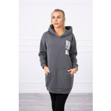 FiatalDivat Hosszabbított melegítő felső kapucnival és kengurus zsebbel modell 9147 grafit szín női pulóver, kardigán