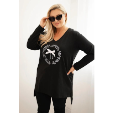 FiatalDivat Nyomott mintás blúz hosszabb hátrésszel, 6960-as modell, fekete blúz