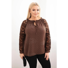 FiatalDivat Oversize blúz horgolt ujjakkal és díszes nyakkivágással IT109 barna modell