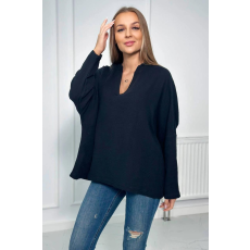 FiatalDivat Oversize muszlin blúz feltűrt ujjakkal, 9448-as modell fekete