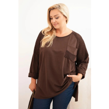 FiatalDivat Oversize pulóver perforált applikációval, 3790-es modell, barna női pulóver, kardigán