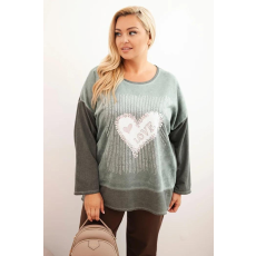 FiatalDivat Oversize pulóver szív mintával és hátul zsinórokkal, 1507-es modell, khaki színben
