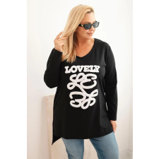 FiatalDivat Pamut blúz Lovely felirattal és V-nyakkivágással, 6958-as modell, fekete blúz