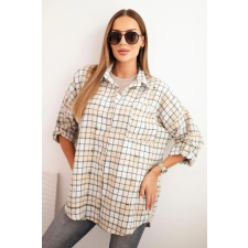 FiatalDivat Pamut ing kockás mintával és kopott hatással, 9368-as modell, bézs női pulóver, kardigán