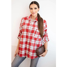 FiatalDivat Pamut ing kockás mintával és kopott hatással, 9368-as modell, piros női pulóver, kardigán