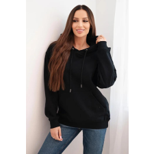 FiatalDivat Pamut kapucnis pulóver kenguruzsebbel HIT01 fekete női pulóver, kardigán