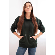 FiatalDivat Pamut kapucnis pulóver kenguruzsebbel HIT01 sötétzöld női pulóver, kardigán