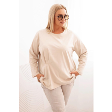 FiatalDivat Pamut oversize blúz elöl ráncolással, 25208-as modell, bézs