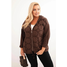 FiatalDivat Pamut oversize cipzáras pulóver perforált kapucnival, 3802-es modell, barna