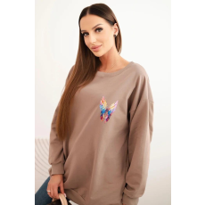 FiatalDivat Pamut oversize pulóver színes szárnyak nyomtatással a háton, PL16 modell, fango színben.