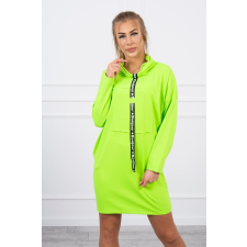 FiatalDivat Ruha zsebekkel és nyakkendő alakú csíkkal modell 0153 neon zöld munkaruha
