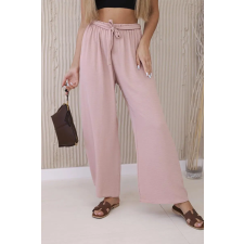 FiatalDivat Széles nadrág derékban megkötős, 5878-as modell, régi rózsaszín női nadrág