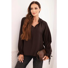 FiatalDivat Viszkóz blúz V-nyakkivágással és megkötővel az ujjakon, 25717-es modell, barna blúz